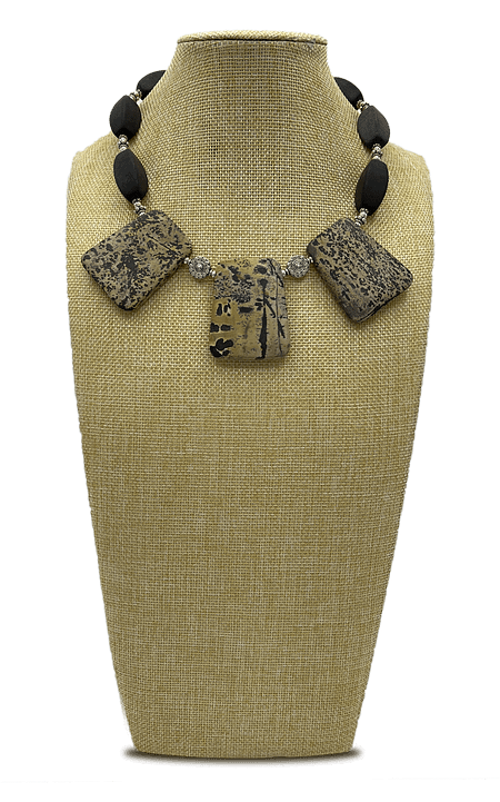 Safari Leopard Jasper & Black Stone Collar Necklace