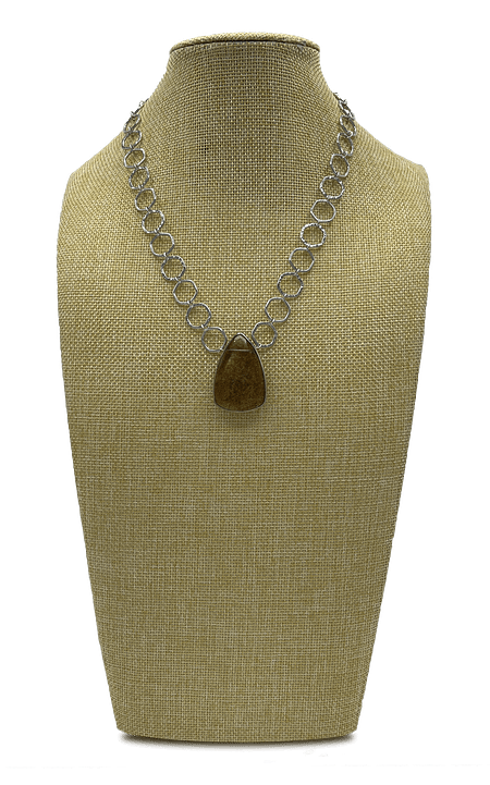 Sand Sterling Silver Cable Necklace with Rutilated Quartz Pendant
