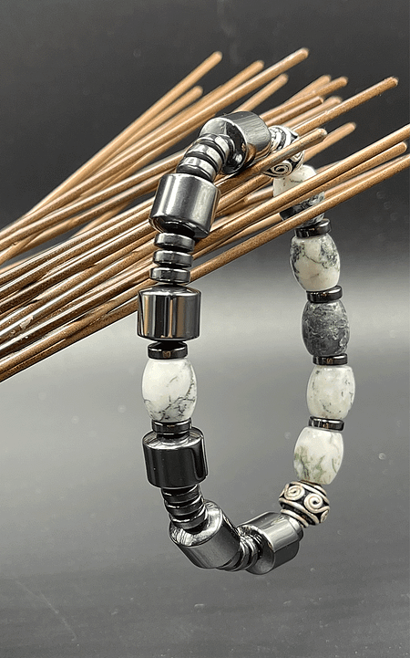 Serengeti - green tree agate with hematite and Turkish silver