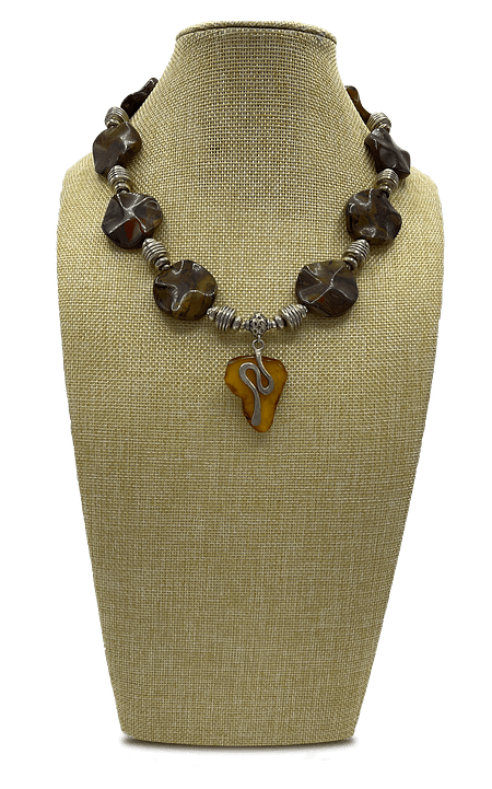 Into Africa Coin Jasper and Amber Pendant Necklace