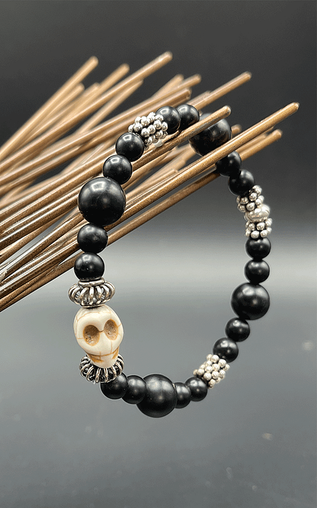 Serengeti - black onyx with white skull and sterling silver