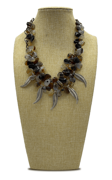 Feather Charm & Agate Layered Necklace