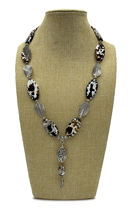 Drover' Long Black and White Agate Necklace